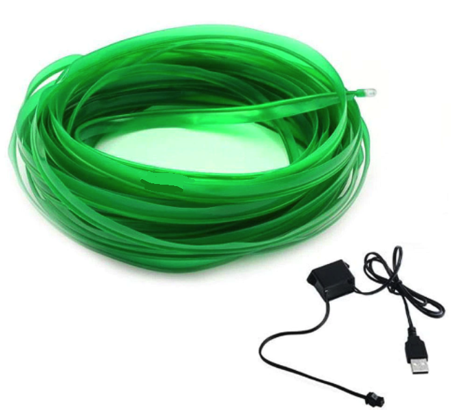 Fir neon verde lumina ambientala auto usb 5 metri